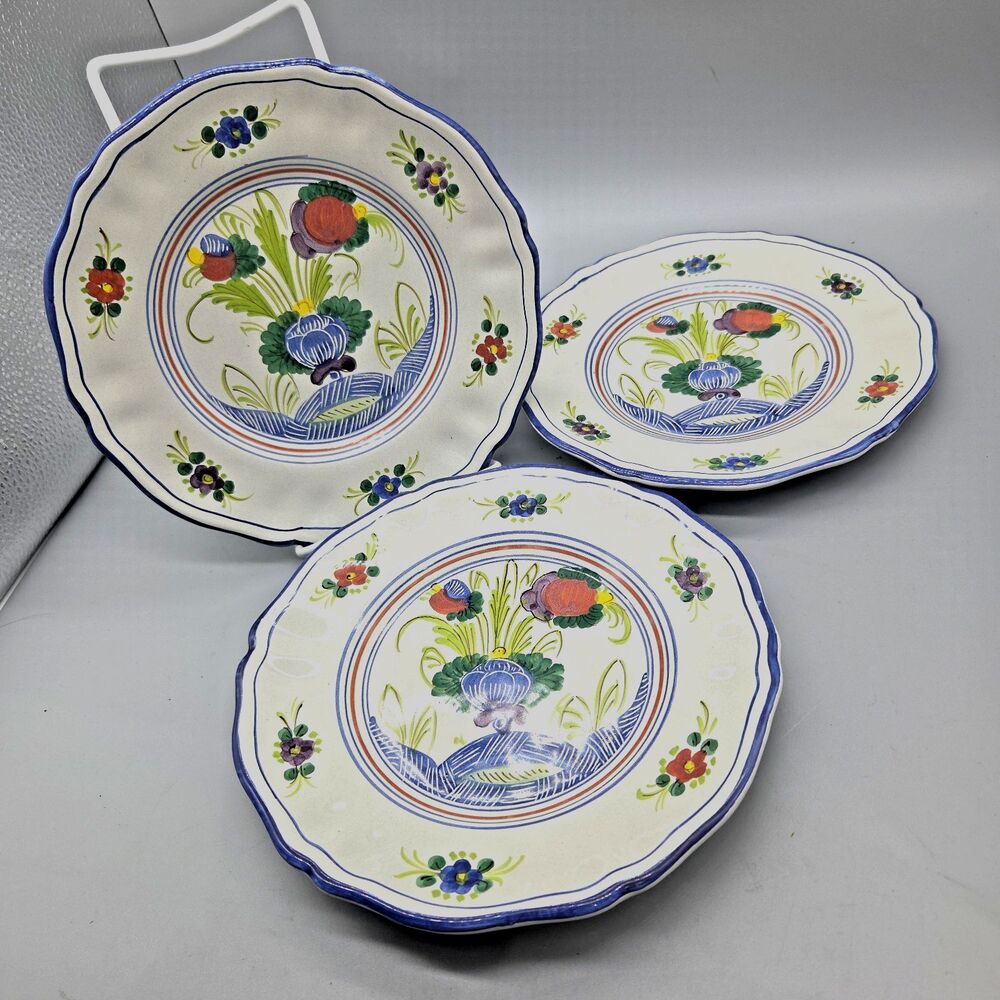 Deruta Pottery Italy Garofano set (3) Floral salad Plates 8.25" hand-painted